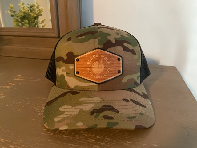 Black Wolf Wooden Patch Multicam/Black Hat