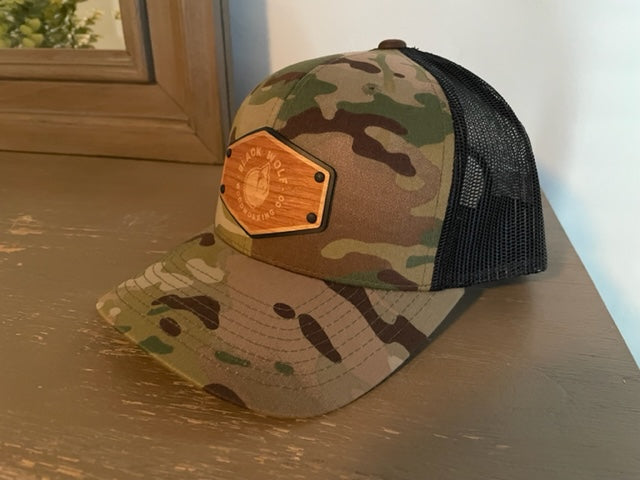 Black Wolf Wooden Patch Multicam/Black Hat